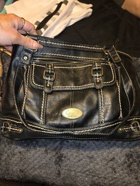 b.o.c. Black Shoulder Bag with Cream Contrast Stitching